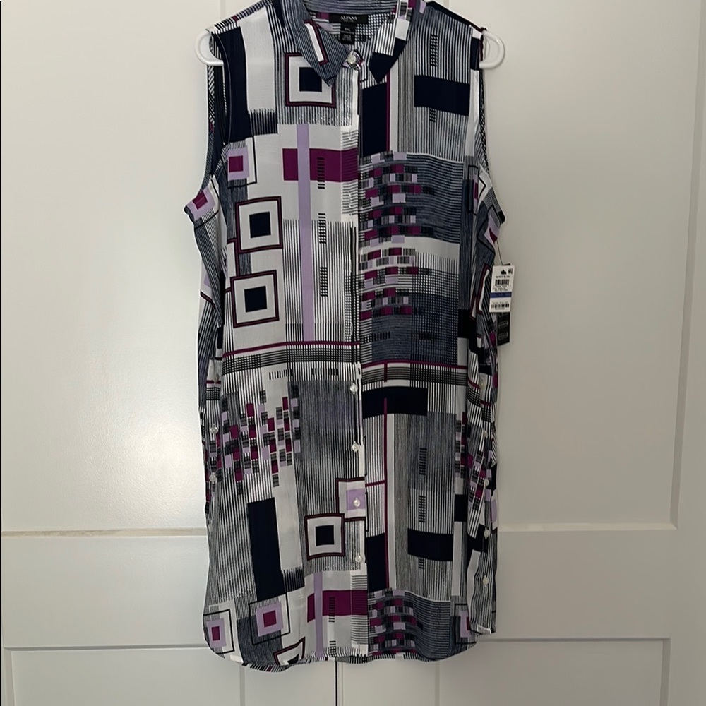 NET Alfani Geometric Sleeveless Women collar shirt dress.  PXL